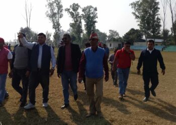 बेलौरीमा कवर्डहल निर्माणका लागि स्थल अवलोकन