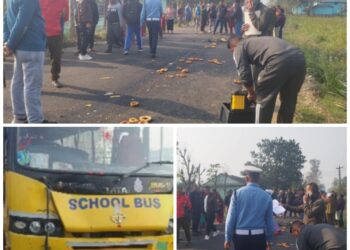 कञ्चनपुरको पुनर्वासमा स्कुल बसले मोटरसाइकललाई ठक्कर दिँदा एकजना गम्भीर घाइते