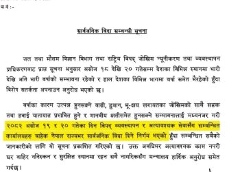देशभर असोज १९ र २० गते सार्वजनिक बिदा : गृह मन्त्रालयको निर्णय