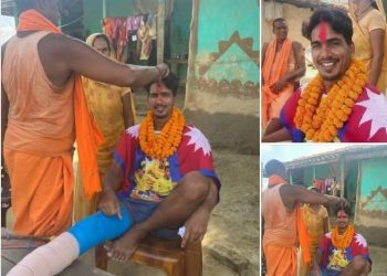 जनकपुरमा जेन–जी छोरा संजित गोलीको पीडा काँधमा झण्डा लिएर फर्किदा स्थानीयले गरे फूलमालासहित स्वागत