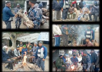 शितलहर बढेपछि झिलमिला बीओपीद्धारा बेलडाँडीका मुख्य चौकचौराहमा मुडा-दाउरा वितरण