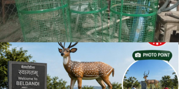 बेलडाँडी प्रवेश स्थलमा शुक्लाफाँटाको पहिचान झल्काउने बार्हसिङ्गेको आकृति स्थापना हुँदै