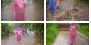 अविरल वर्षापछि बेलडाँडीको कालिका टोल डुबानको जोखिममा, जेसीबी लगाएर पानीको निकास
